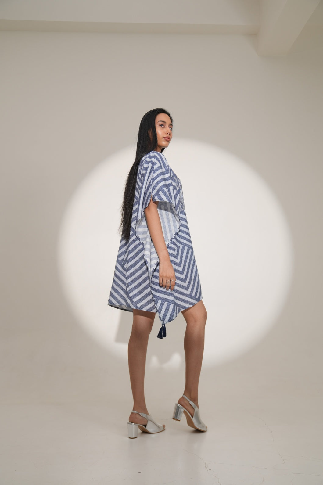 Denim Geometric Printed Poncho Dress-Pre Order