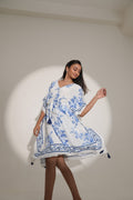 White Blue Floral Printed Kaftan Dress