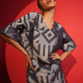 Navy Silver Geometric Brocade Tunic Dress