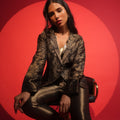 French Black Short Brocade Blazer