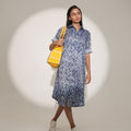 Ikat Printed Denim Blue Shirt Dress