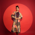 Multicolor Patchwork Printed Metallic Long Blazer