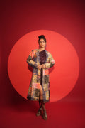 Multicolor Patchwork Printed Metallic Long Blazer