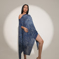 Denim Paisley Printed Off Shoulder Brocade Pleated Poncho