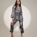 Metallic Floral Lacy Printed Navy Kimono Set