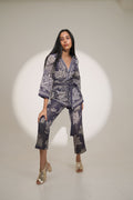 Navy Gold Floral Lacy Printed Metallic Kimono