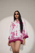 White Pink Floral Printed Short Viscose Shirt