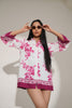 White Pink Floral Printed Short Viscose Shirt