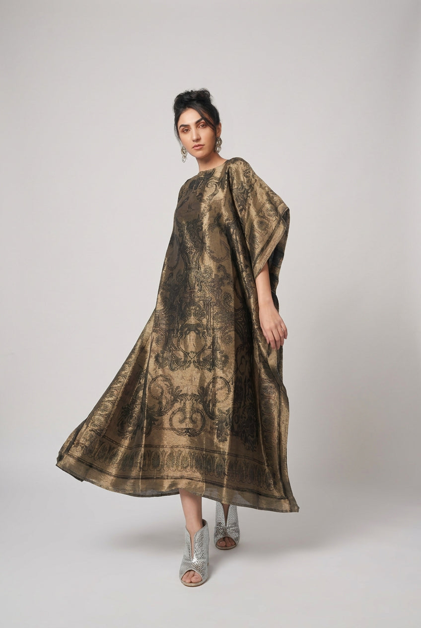 Brocade Motif Design Black Long Kaftan