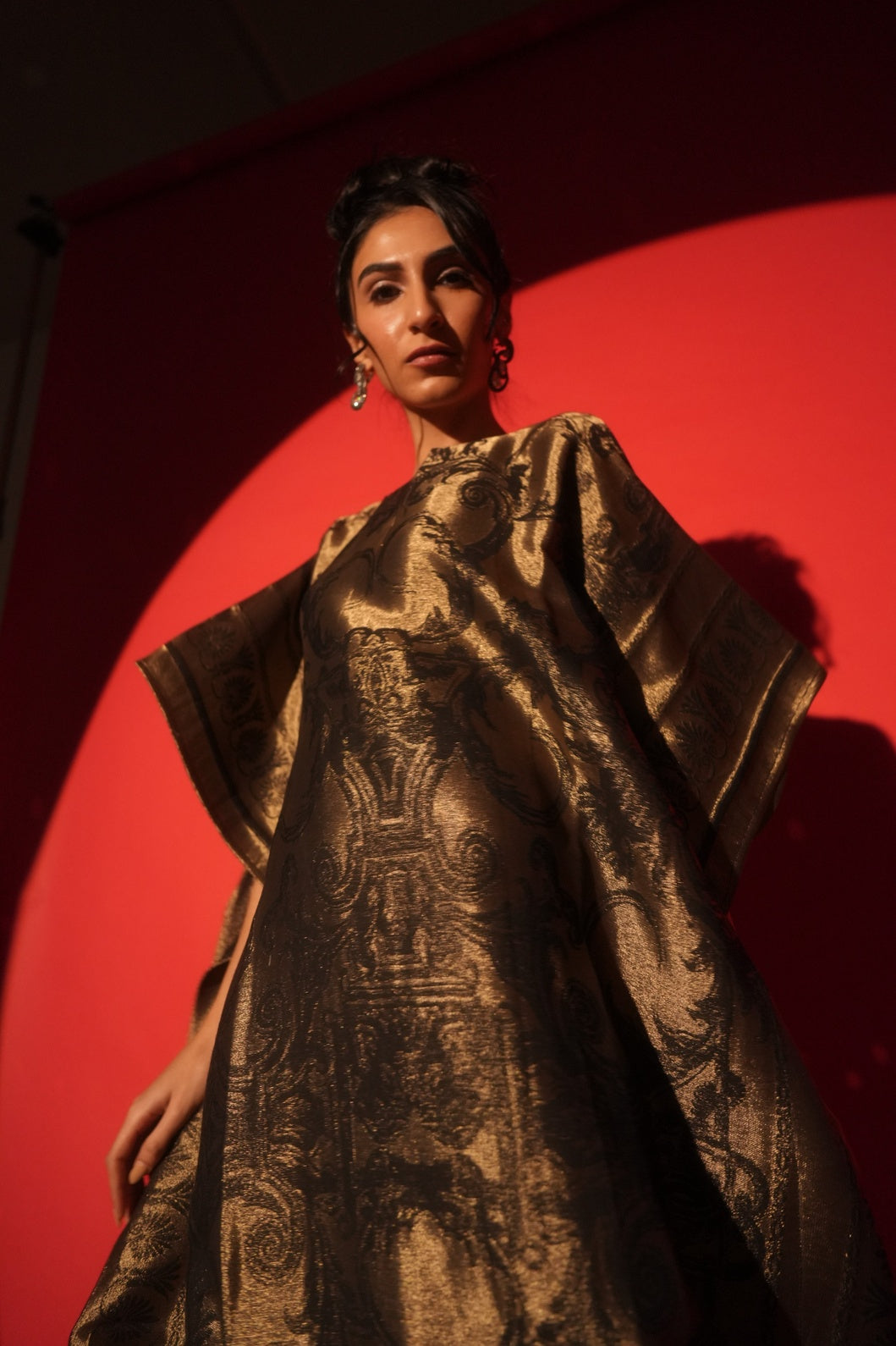 Black & Gold Motif Designed Long Brocade Kaftan