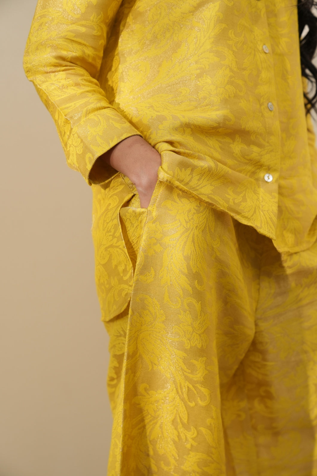 Yellow Leaf Designed Brocade Co-ord Set
