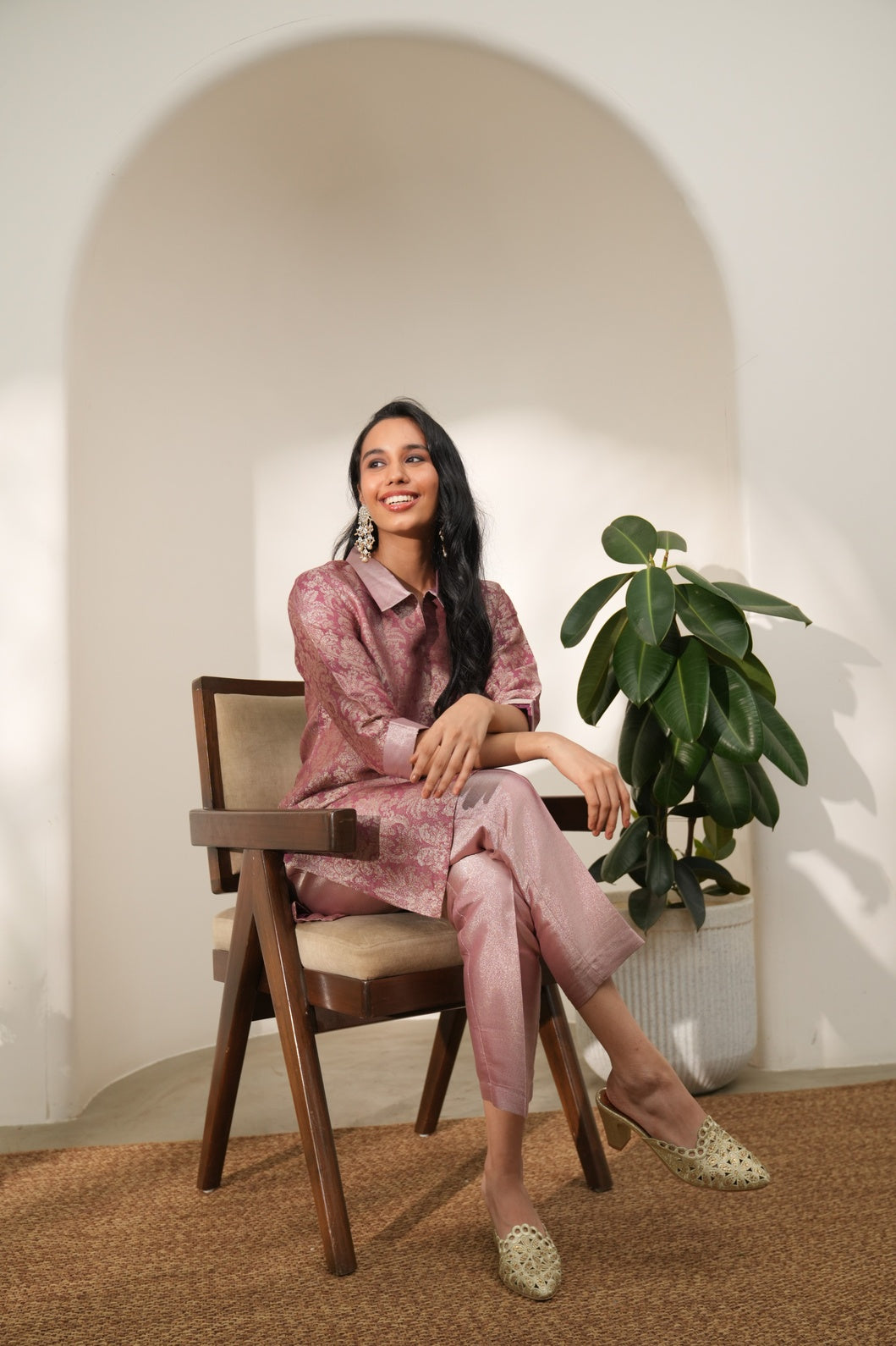 Coral Tapestry Design Brocade Kurta Set