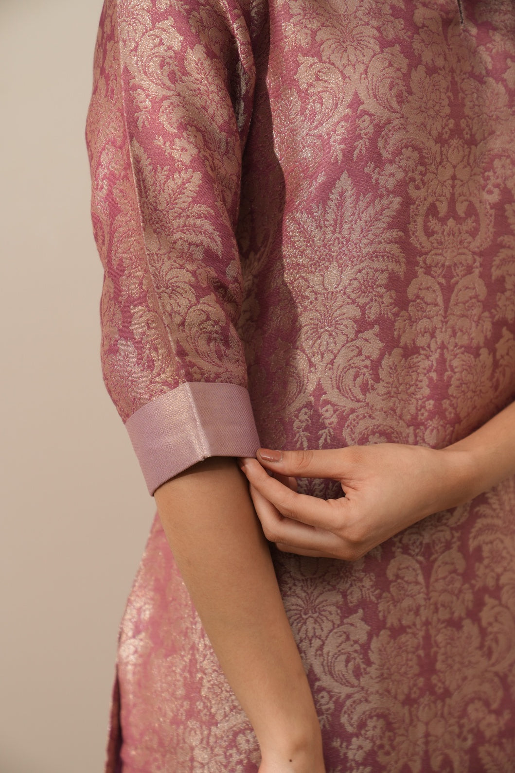 Coral Tapestry Design Brocade Kurta Set