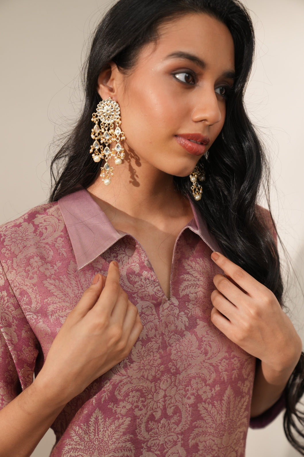 Coral Tapestry Design Brocade Kurta Set