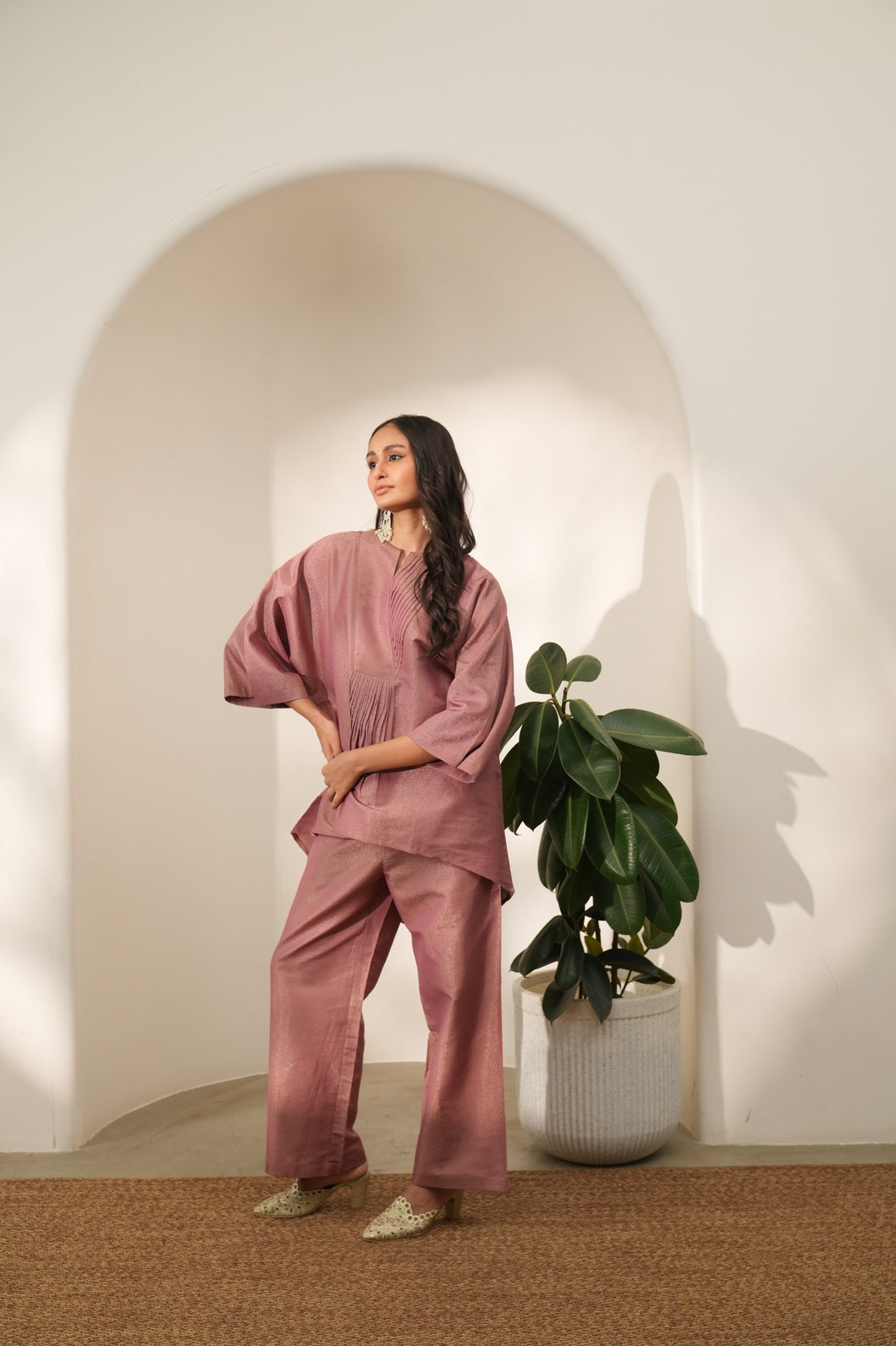 Pink Solid Metallic Co-ord Set