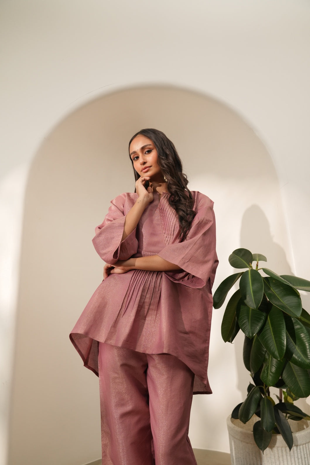 Pink Solid Metallic Co-ord Set