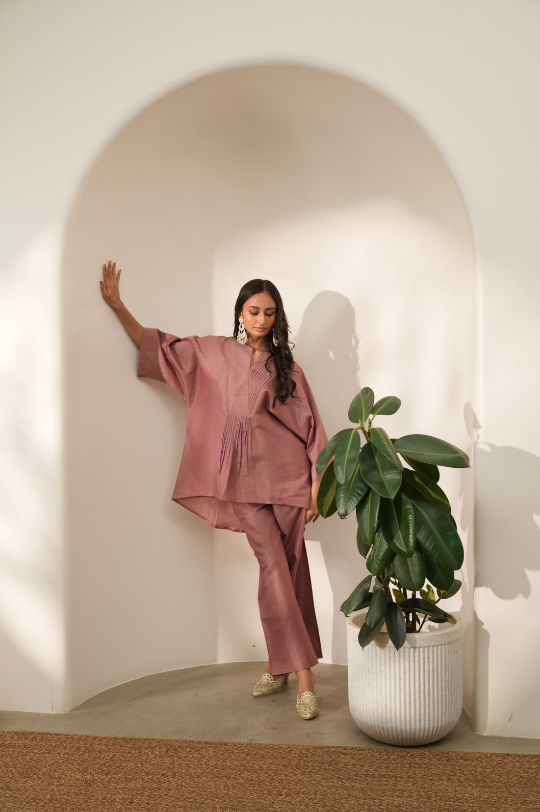 Pink Solid Metallic Co-ord Set