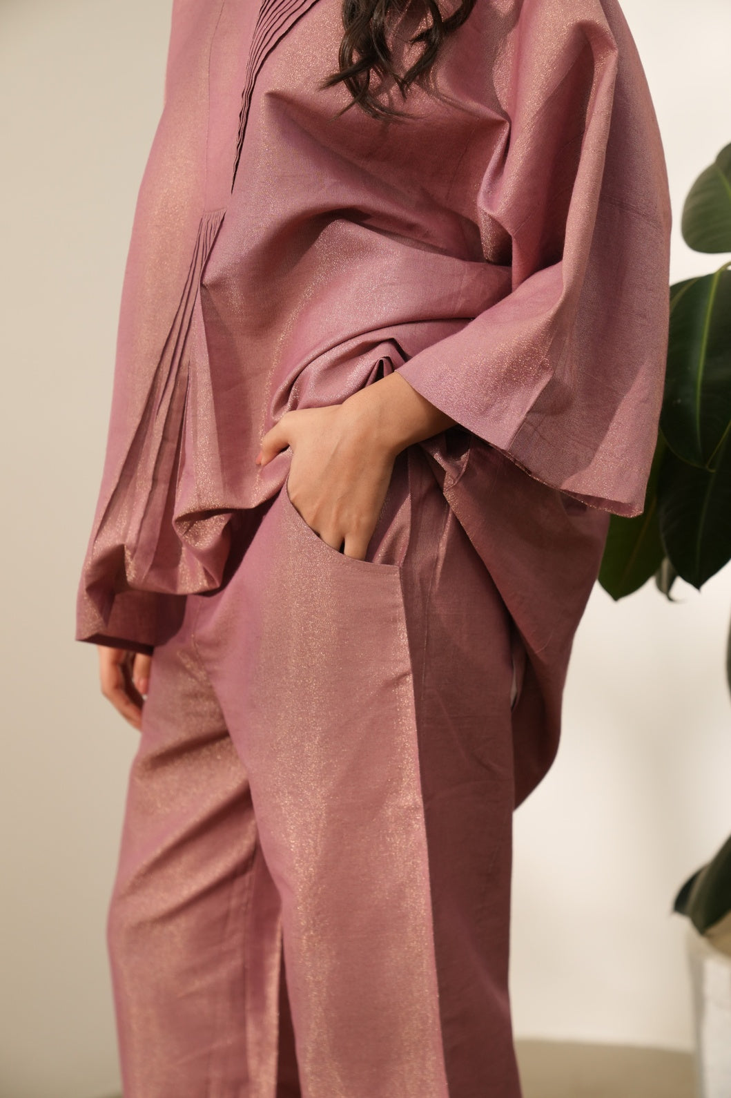 Pink Solid Metallic Co-ord Set