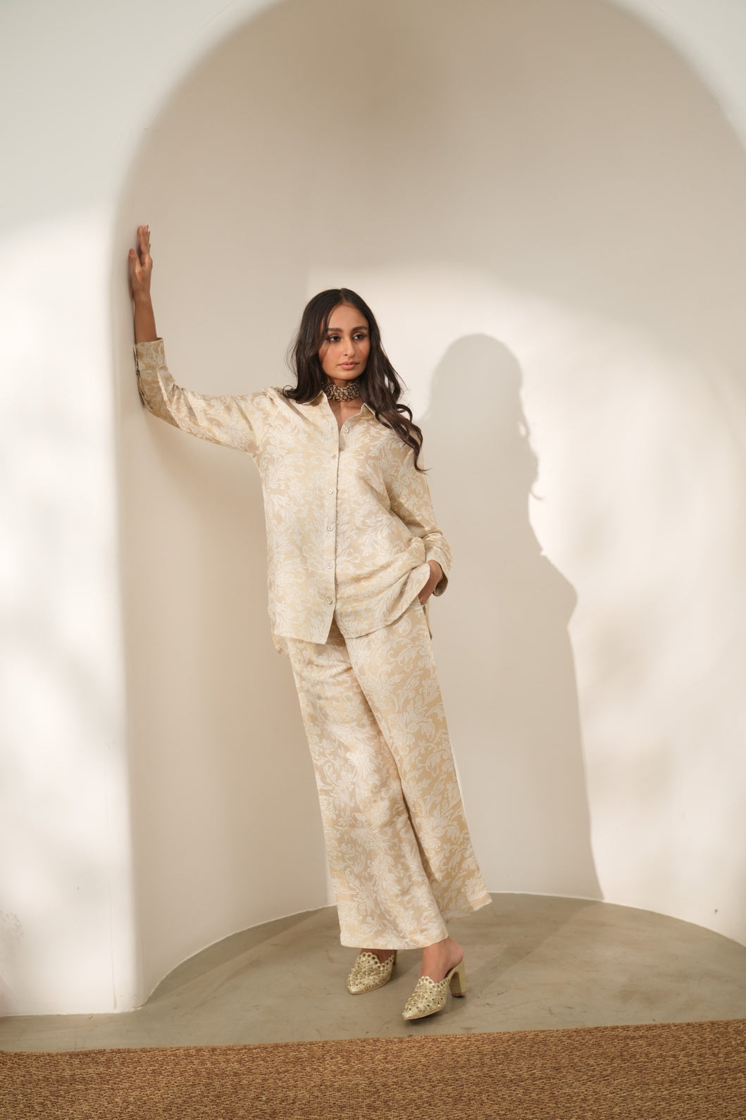 Brocade Leaf Designed Ivory Co-ord Set