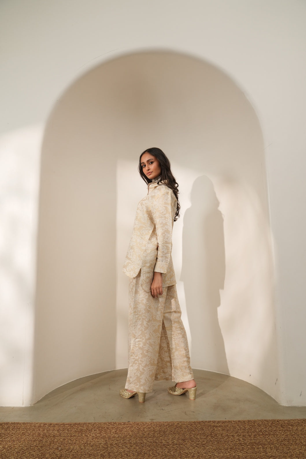 Brocade Leaf Designed Ivory Co-ord Set