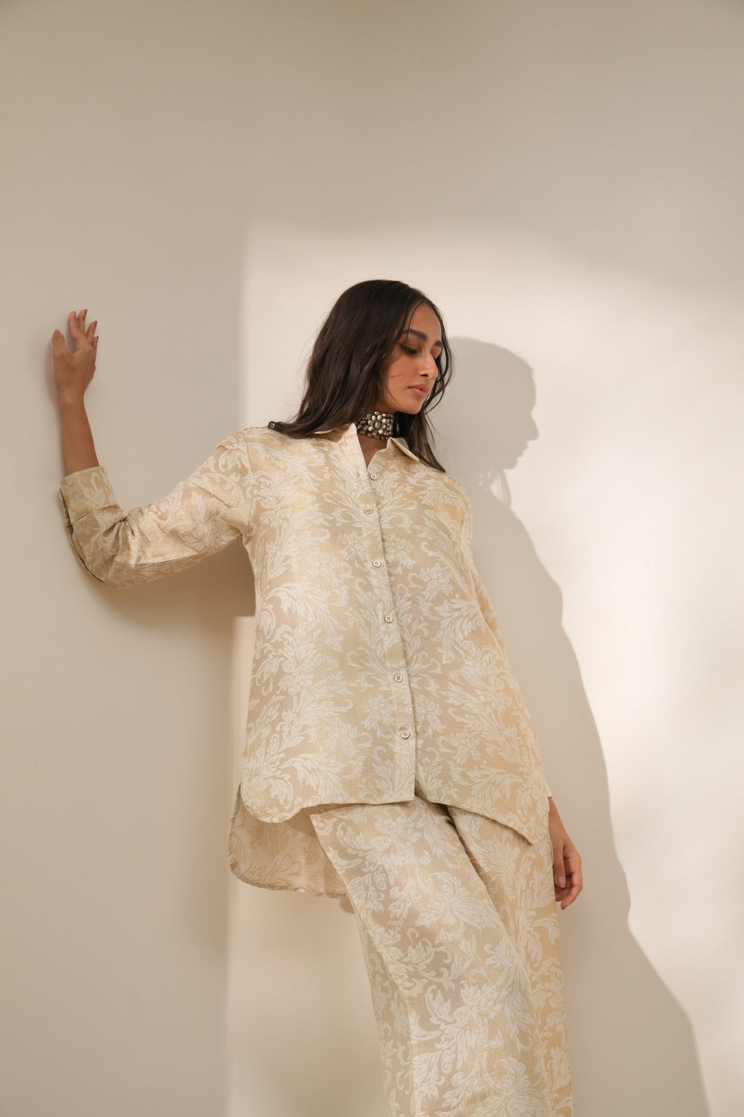 Ivory Leaf Designed Brocade Co-ord Set