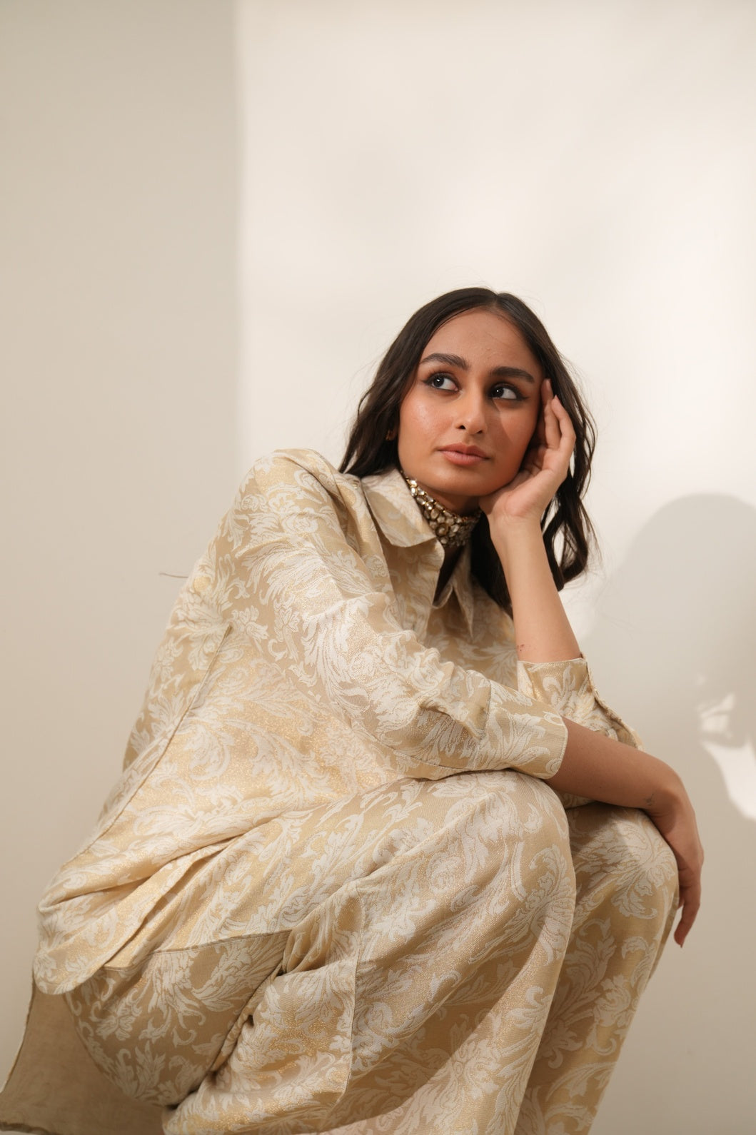 Ivory Leaf Designed Brocade Co-ord Set