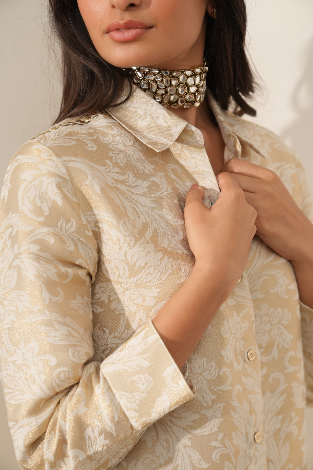Ivory Leaf Designed Brocade Co-ord Set