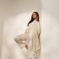 Brocade Paisley Design White Pleated Poncho