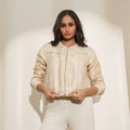Brocade Ornamental Design Off White Bomber Jacket