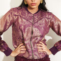 Brocade Ornamental Design Wine Bomber Jacket
