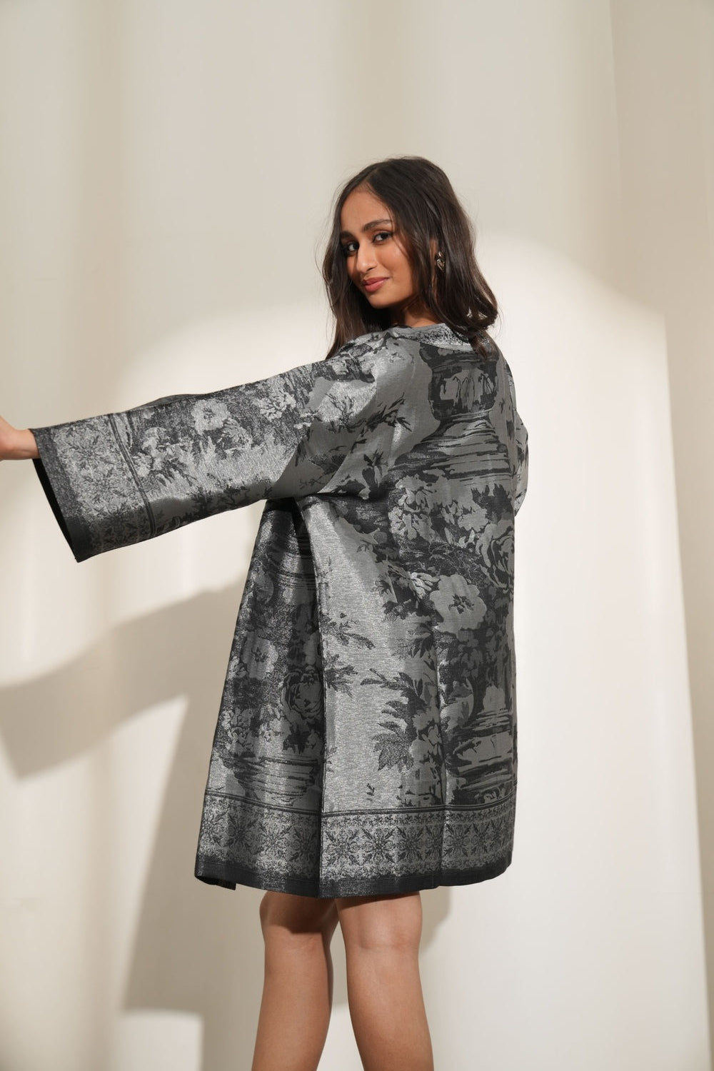 Brocade Floral Design Black Kimono Set
