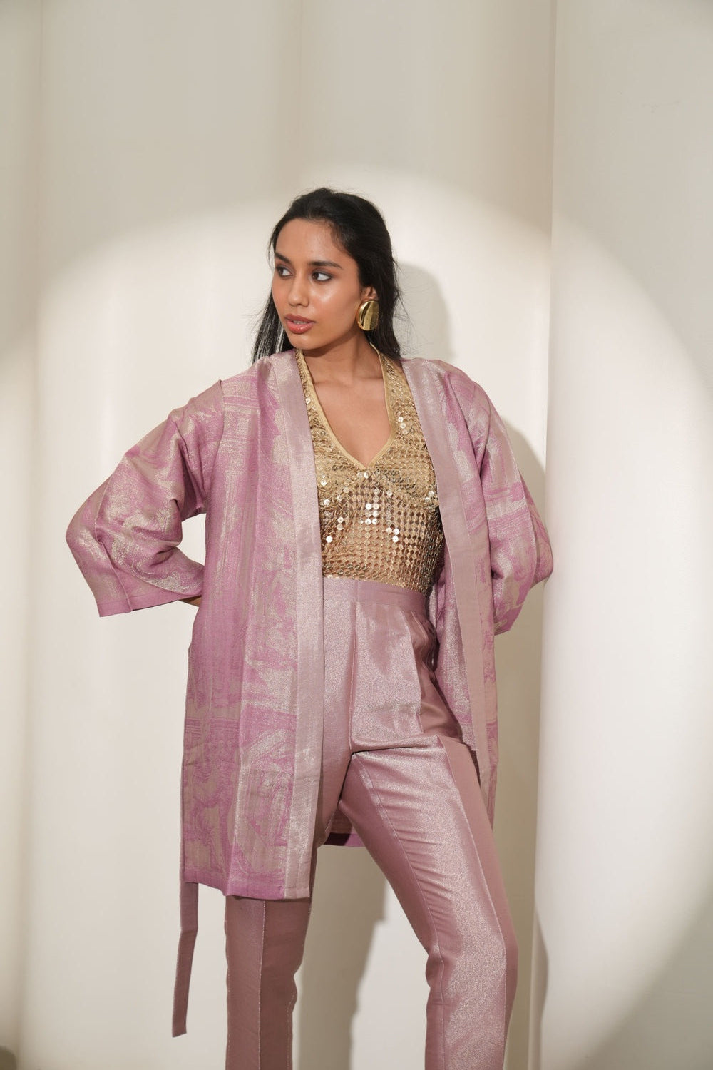 Brocade Floral Design Mauve Kimono