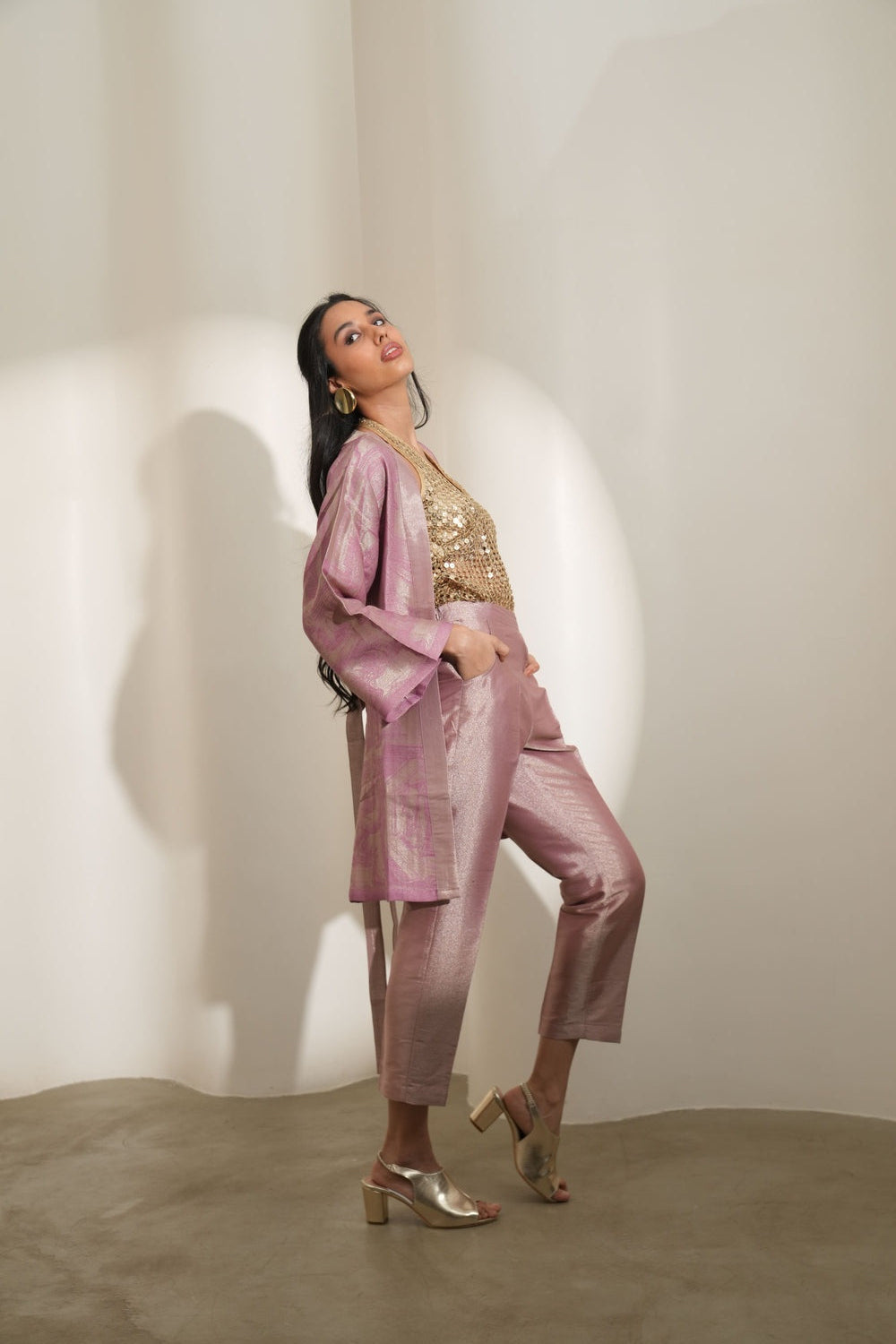 Brocade Floral Design Mauve Kimono
