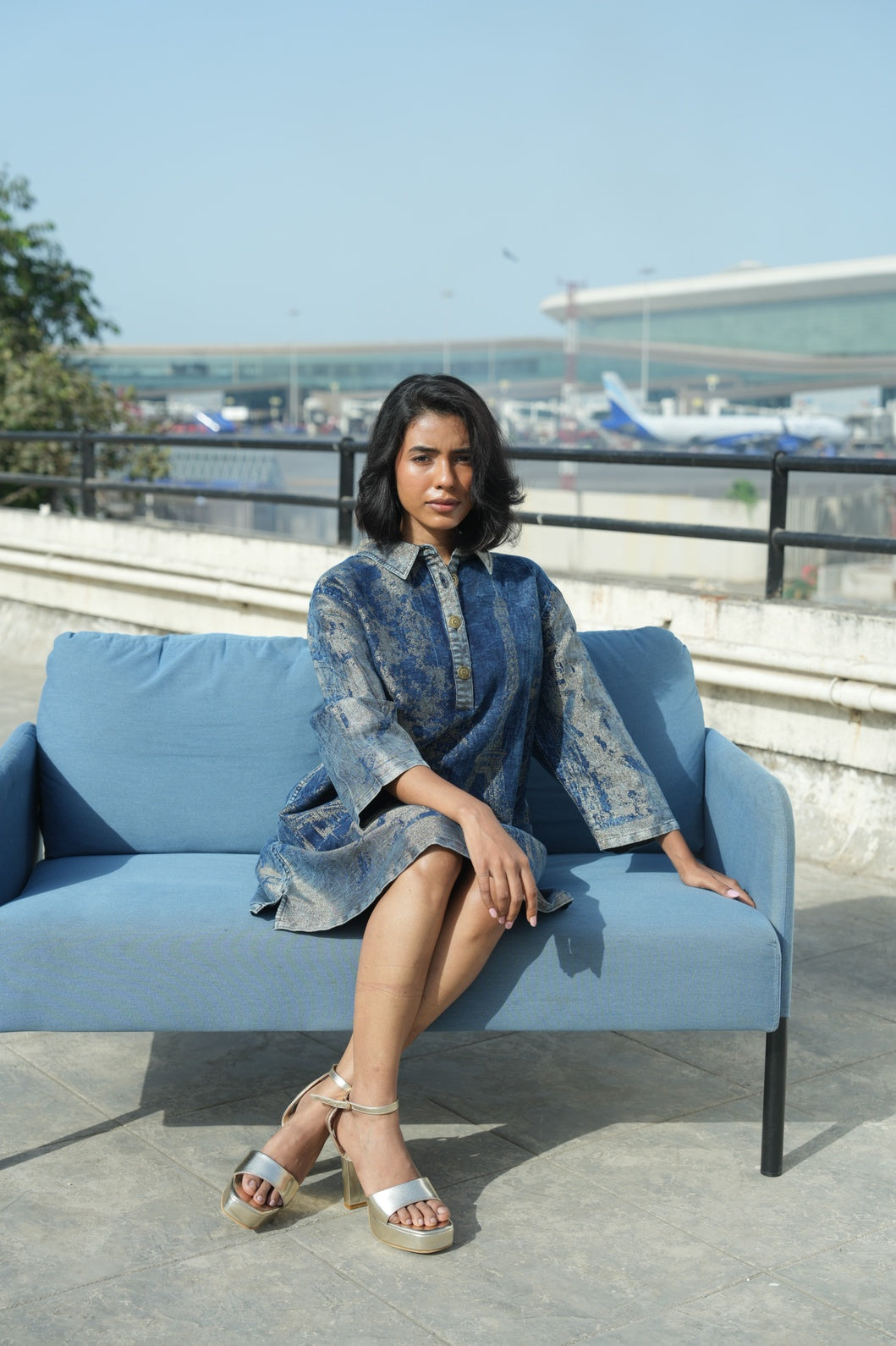 Denim Metallic Paris Shirt Dress