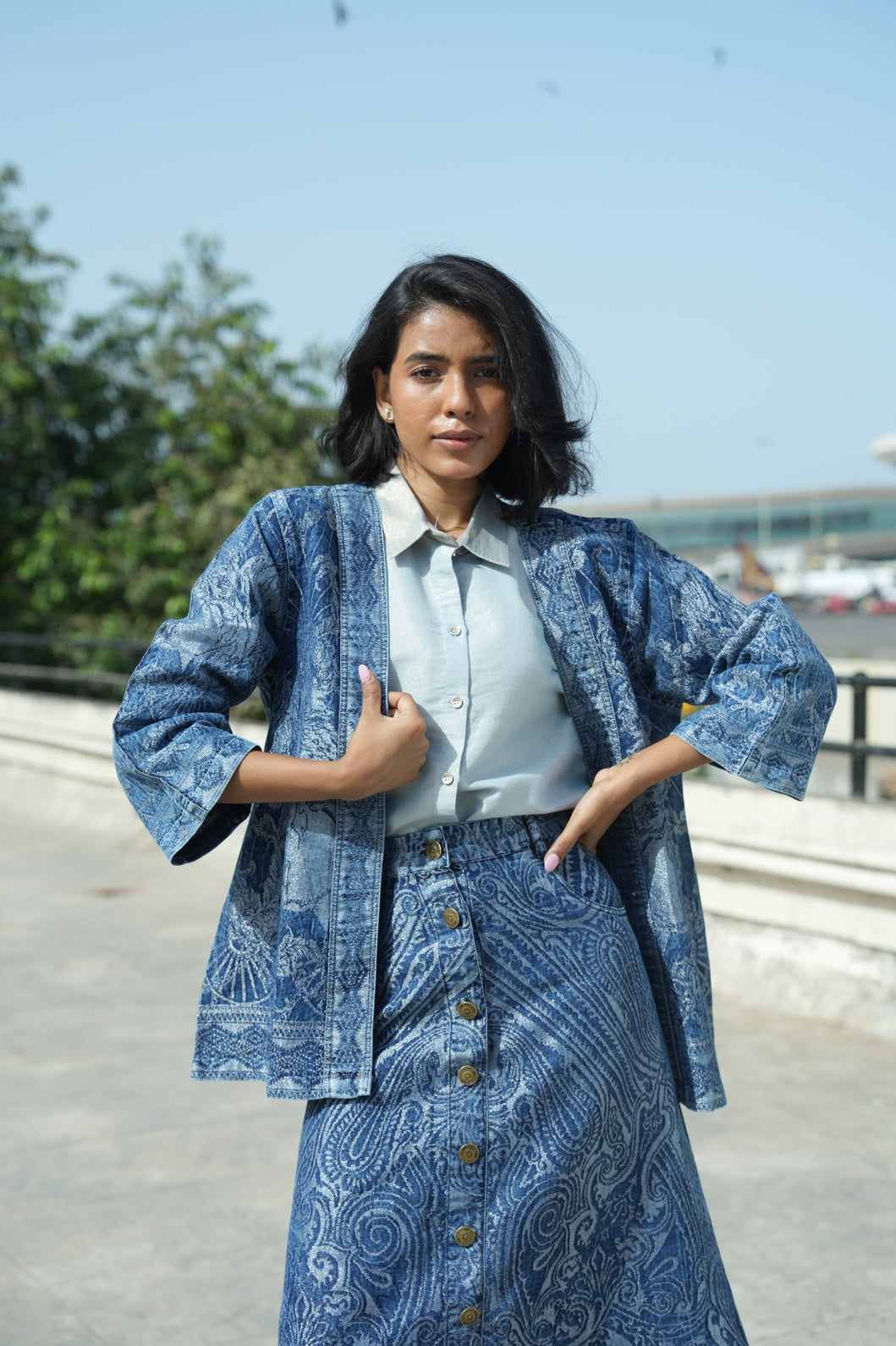 Denim Metallic Horse Kimono