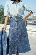 Denim Metallic Paisley Skirt - Pre Order
