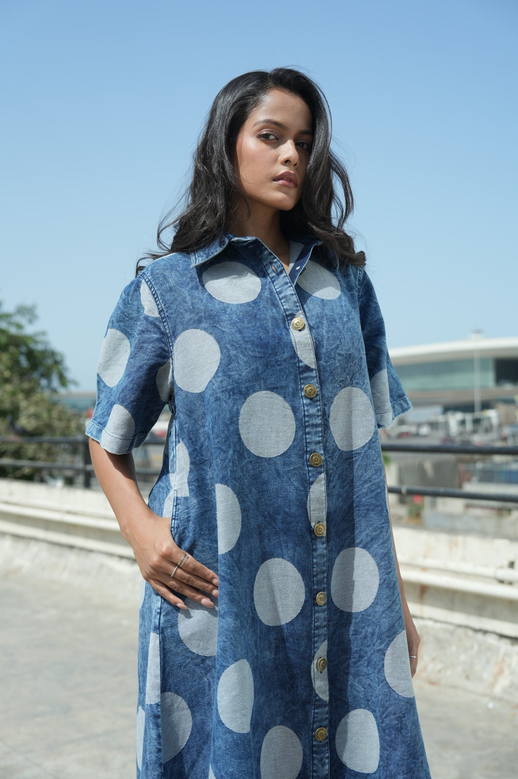 Denim Polka Dot Dress - Pre Order