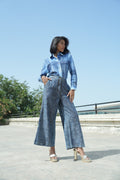 Denim Metallic Hexagon Flare Jeans -Pre Order