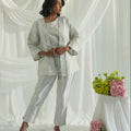 White Brocade Metallic Silver Co-ord Set