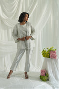 White Brocade Metallic Silver Co-ord Set