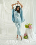 Brocade French Pattern Blue Kaftan with Brocade Pant