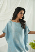 French Pattern Ice Blue Brocade short Kaftan
