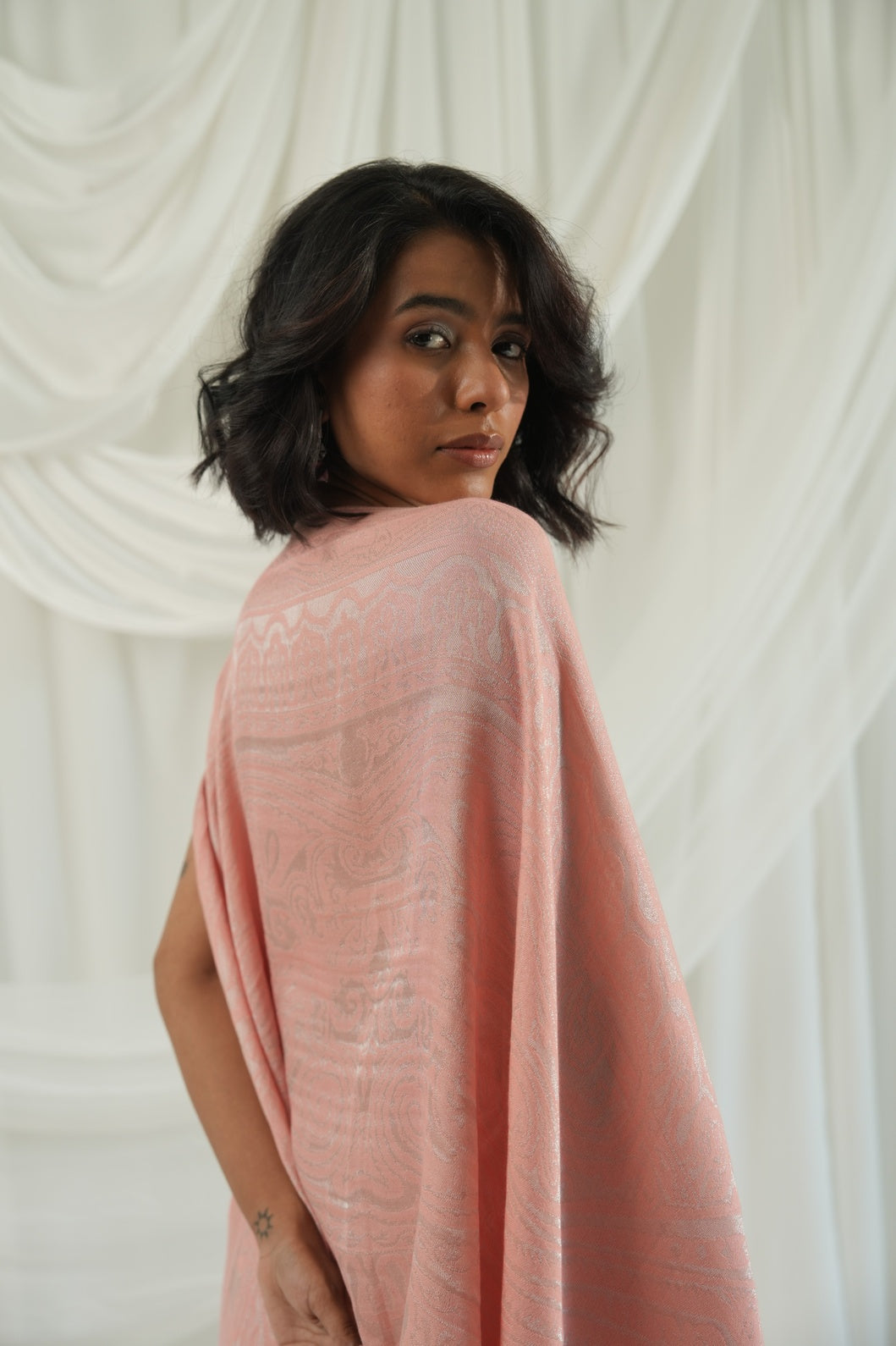 Brocade Paisley Design Pink Poncho
