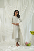 White Floral Design Brocade Kurta