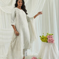 Brocade Floral Design White Kurta Set