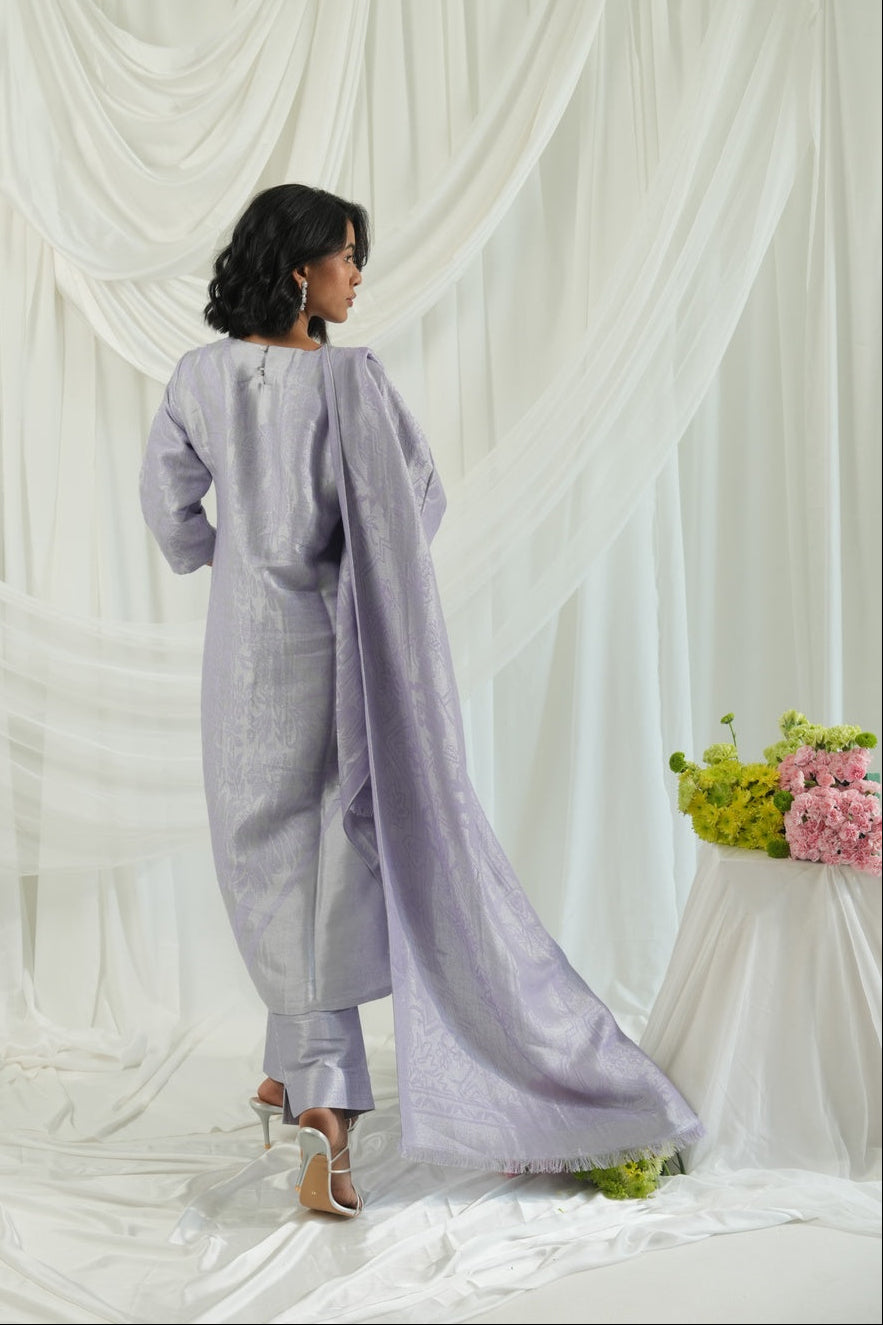 Brocade Floral Design Lavender Kurta Set