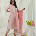 Brocade Floral Design Pink Kurta Set