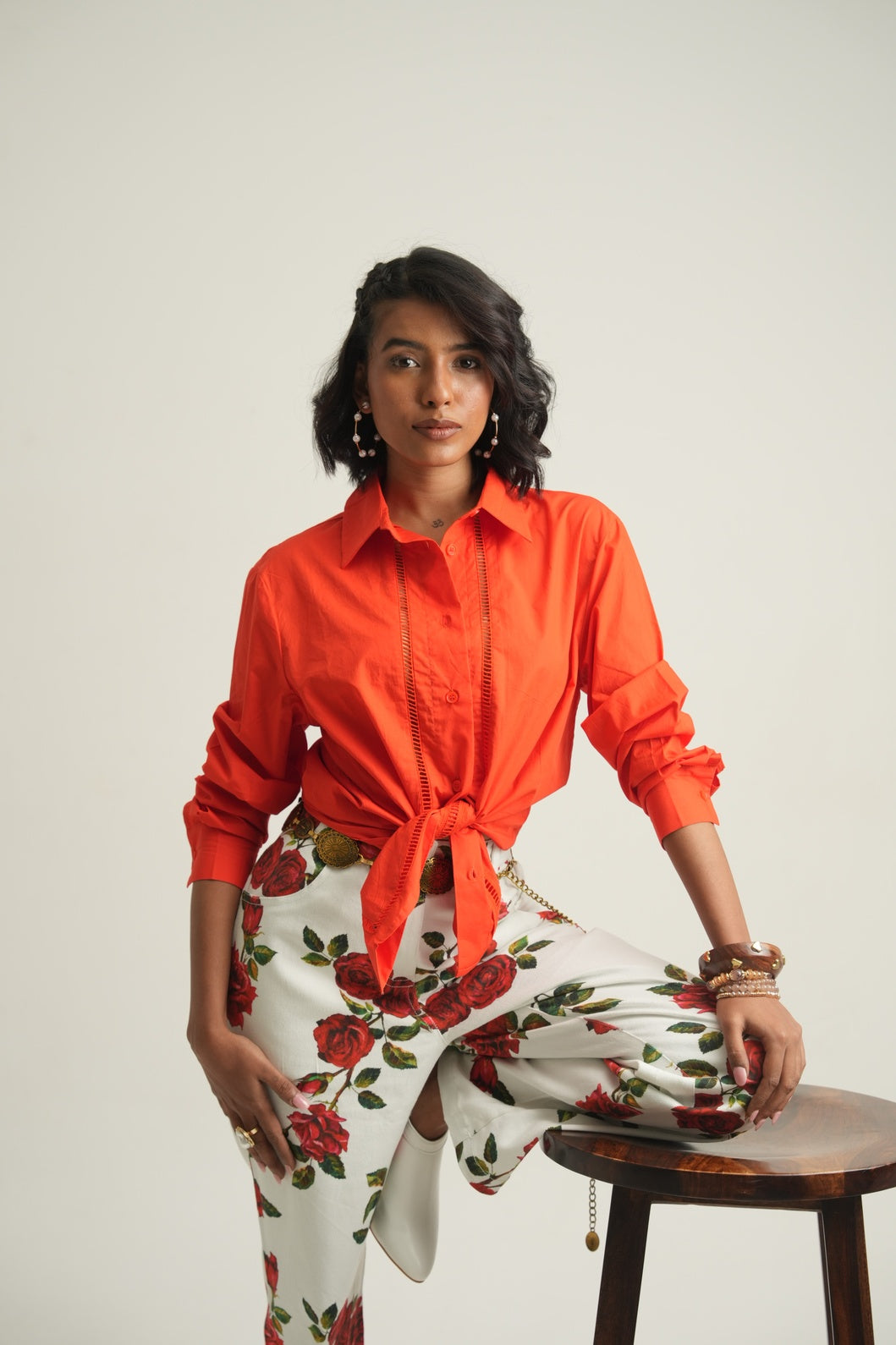Red Rose Printed Jeans
