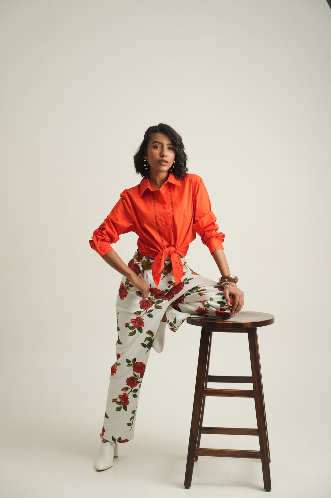 Red Rose Printed Jeans