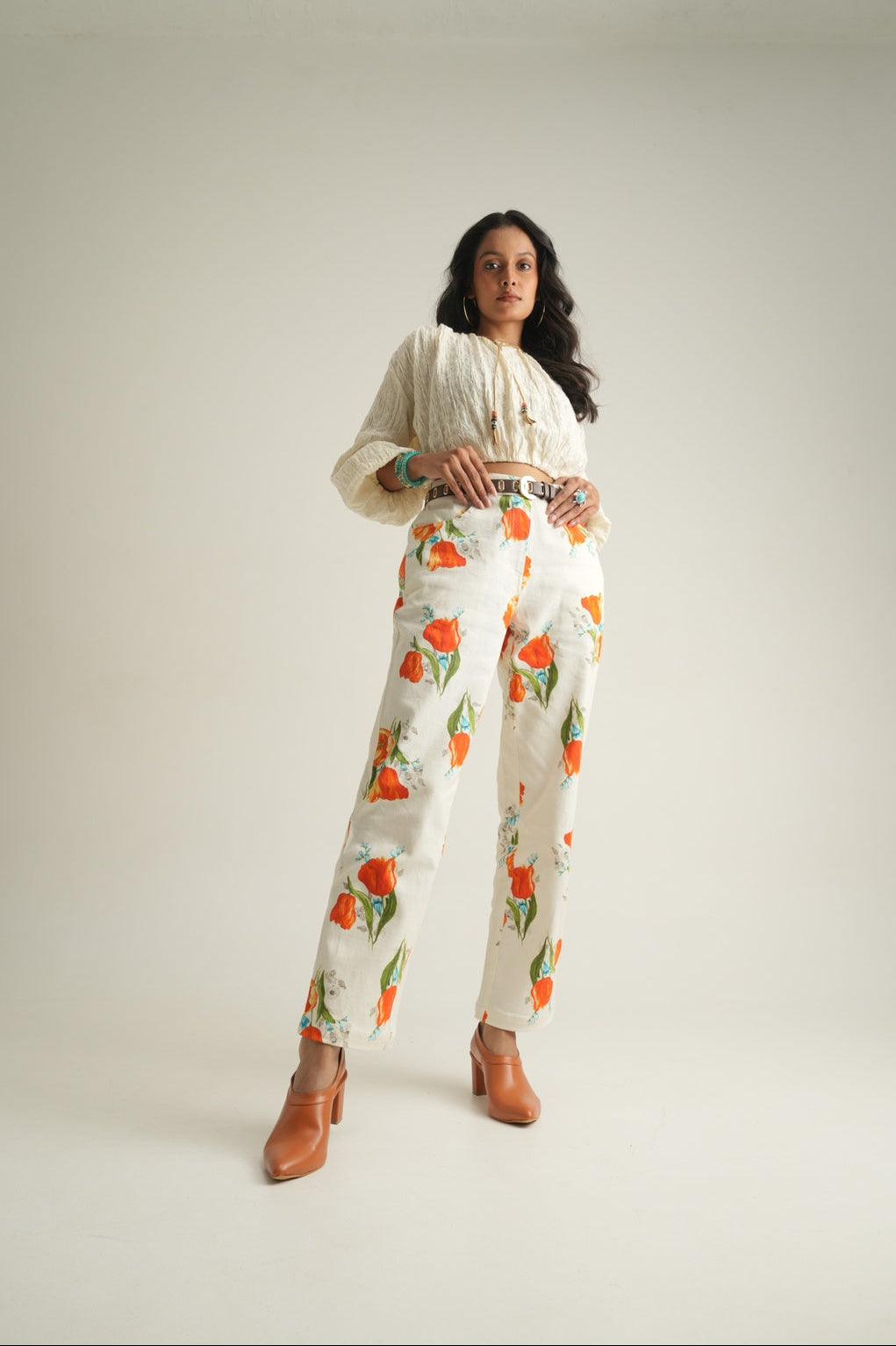 Orange Tulip Printed Jeans